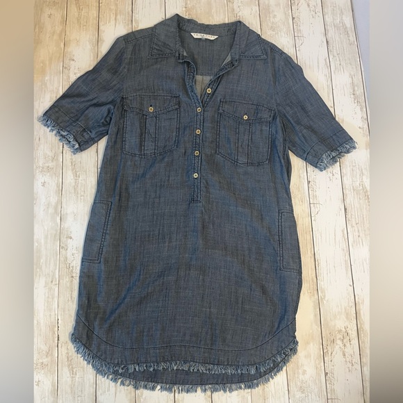 Trina Turk Rosetta Frayed Trim Chambray Shirtdress Size 10 - Picture 4 of 11